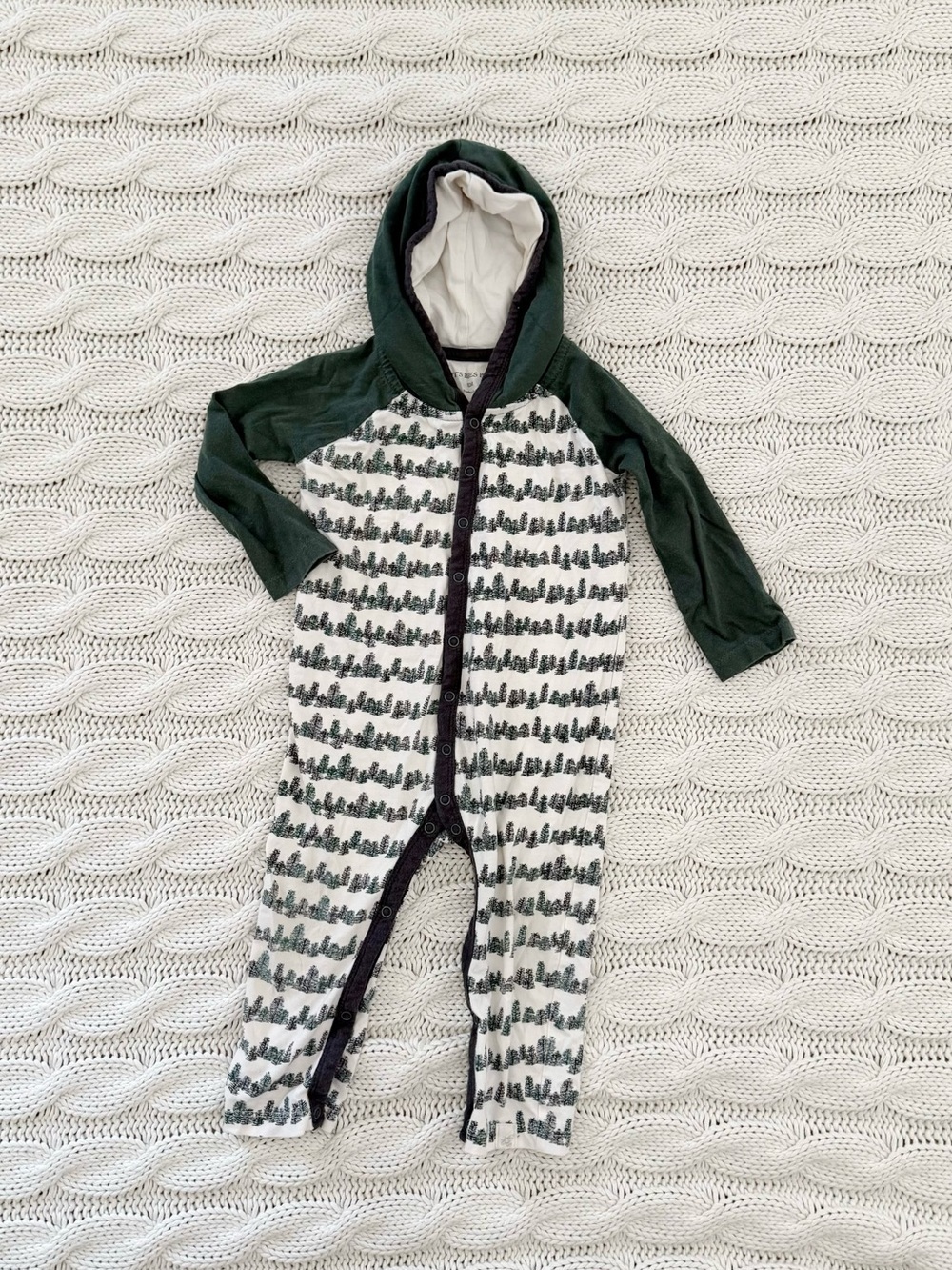 Burt's Bees Baby Cream and Forest Green Hooded One-Piece